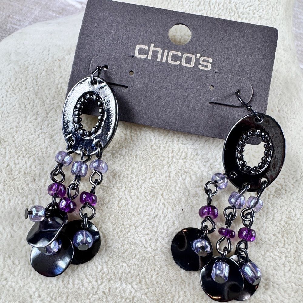Chico's Silver and Purple Dangle Earrings